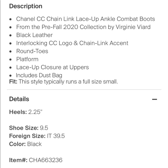 Chanel 2020 CC Chain Link Lace-up Combat Boots - Picture 6 of 6